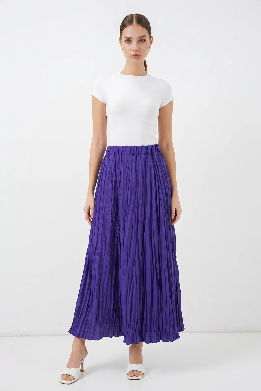 Kadın Kırışık Mor Etek