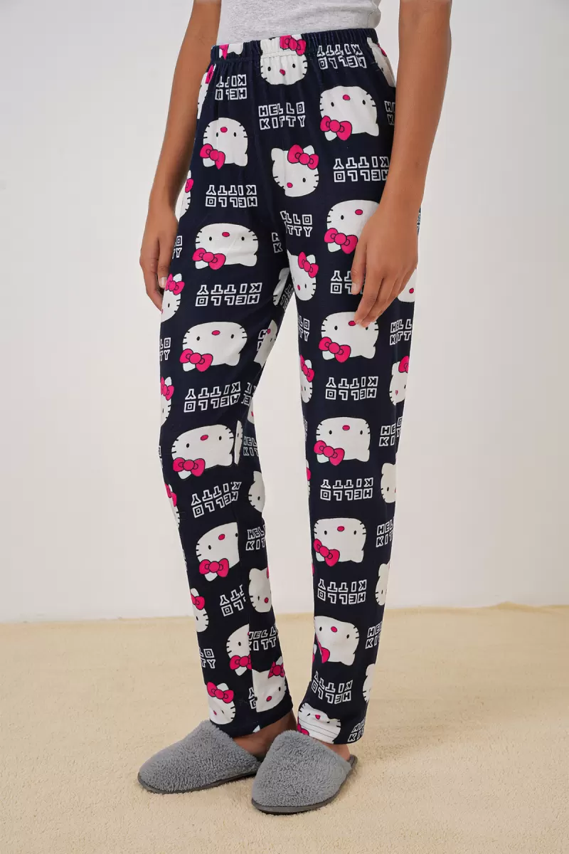 Kadın Desenli Açık Lacivert Pijama Altı