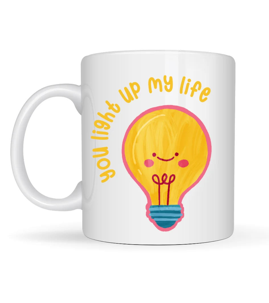 You Light Up My Life Tasarımlı Porselen Kupa Model 15 - Sevimli Ampul Desenli Hediyelik Kahve Kupası