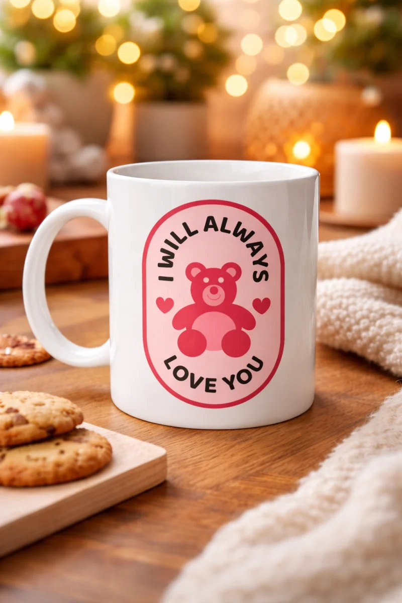 I Will Always Love You Ayıcık Desenli Porselen Kupa Model 33 – Sevgiliye Özel Anlamlı Hediye Kupası