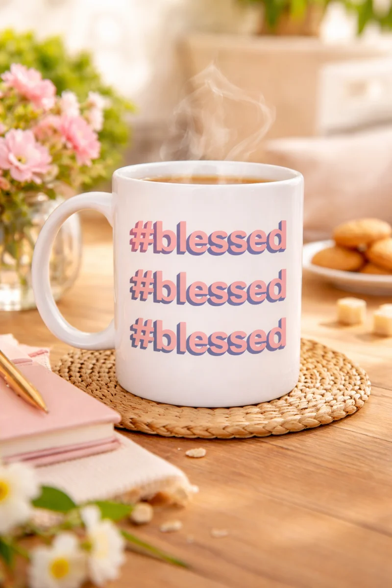 #Blessed Yazılı Porselen Kupa Model 34 – Motivasyonlu Kahve Kupası - Günlük Kullanım & Hediye