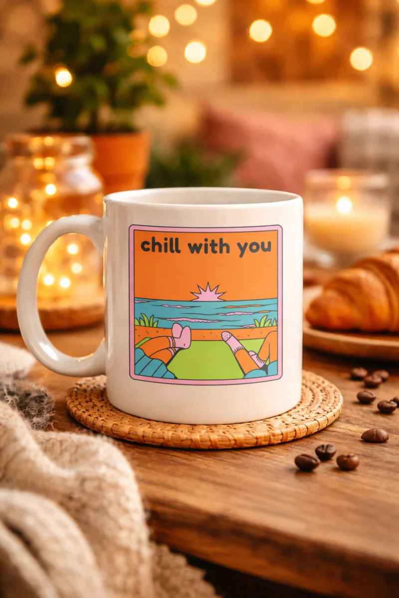 Chill With You Tasarımlı Porselen Kupa – Model 35 - Sıcacık Anlar İçin Özel Tasarım Kahve Kupası