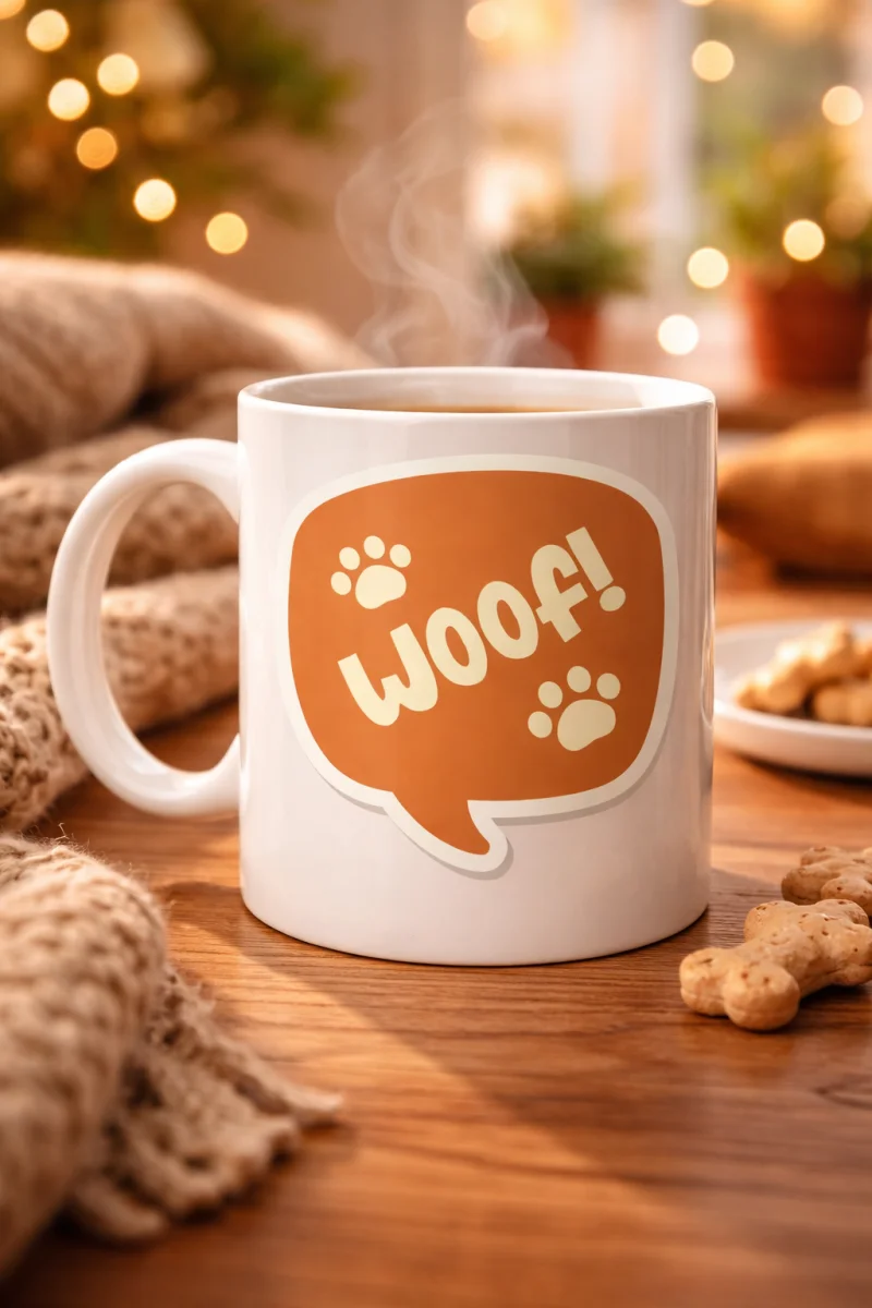 Woof! Köpek Temalı Porselen Kupa Model 54 – Sevimli Patili Tasarım, Kahve & Çay Kupası, Hayvanseverlere Özel Hediye