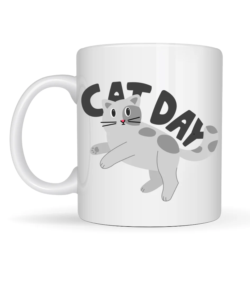 Cat Day Kedi Desenli Porselen Kupa MODEL 67 – Sevimli Kedi Figürlü, Günlük Kullanıma Uygun, Kahve & Çay Kupası