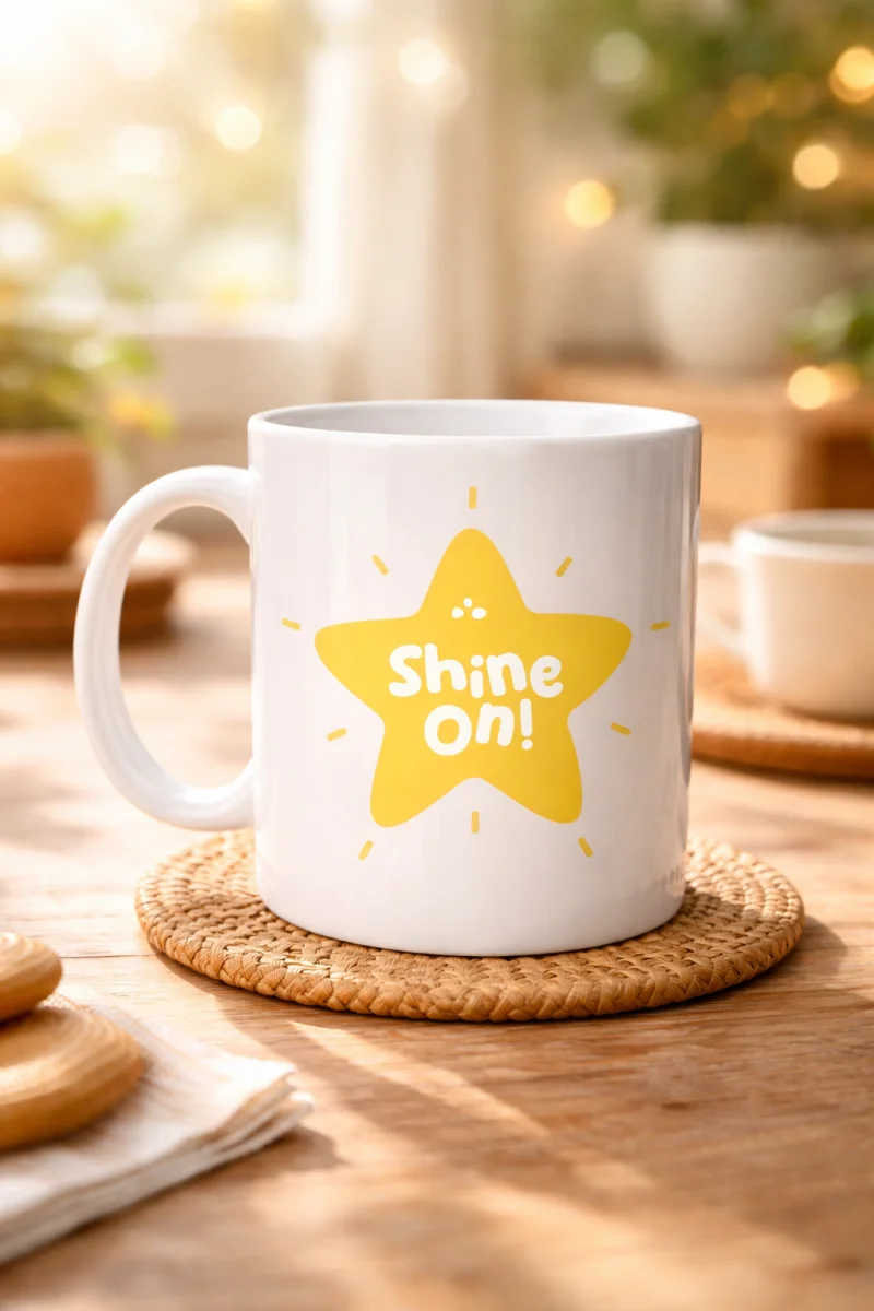 Shine On "PARLAMAYA DEVAM ET" Yıldız Tasarımlı Porselen Kupa MODEL 155 – Motivasyon Kupası – Günlük Kullanıma Uygun Şık Kahve & Çay Kupası