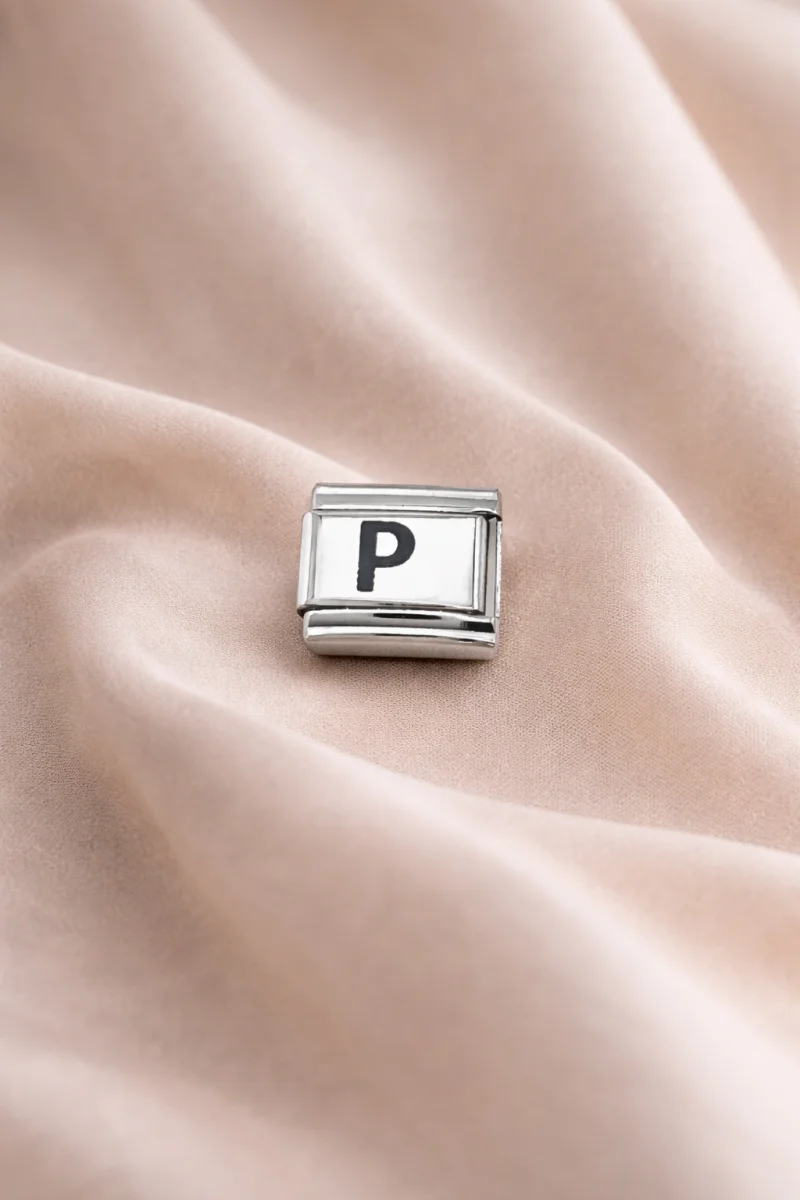“P” Harf Charm – Çelik Bileklik Modülü, Kişiye Özel Harf Aksesuarı