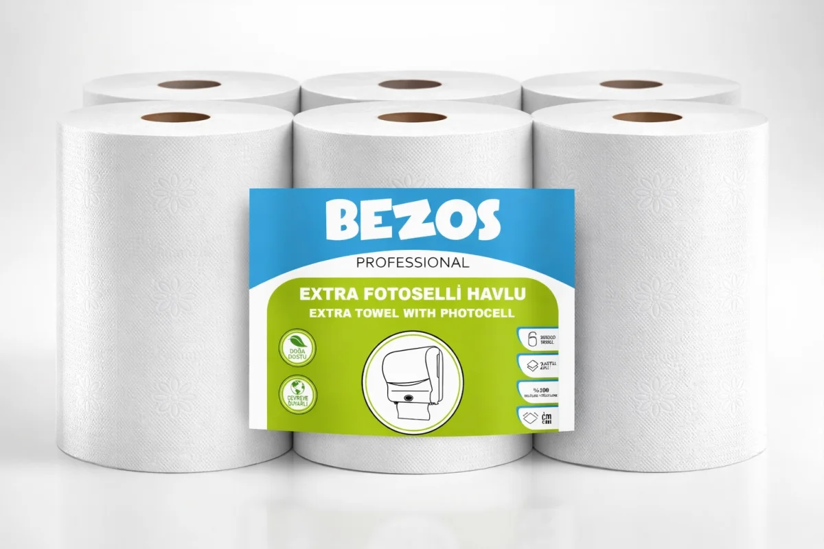 Bezos Professional Fotoselli Havlu 6 Rulo – 2 Katlı %100 Selüloz 21 cm Endüstriyel Kağıt Havlu