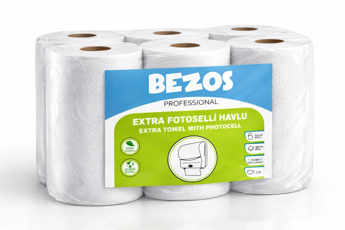 Bezos Professional Fotoselli Havlu 24 Rulo – 2 Katlı %100 Selüloz 21 cm Endüstriyel Kağıt Havlu 4X6 Rulo