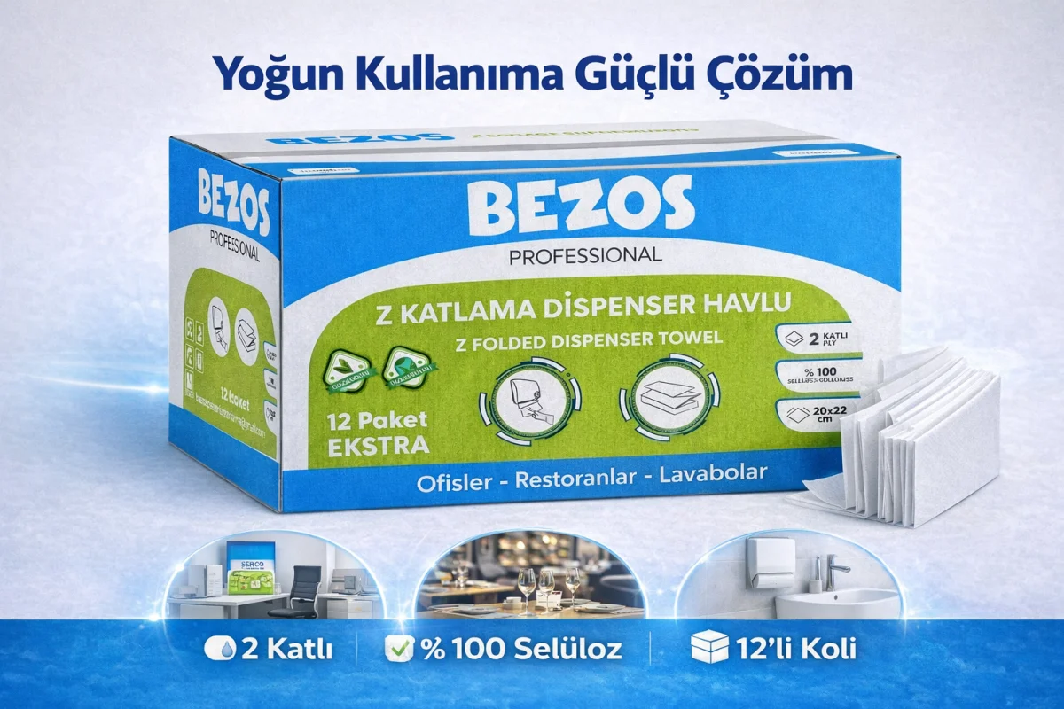 Bezos Z Katlamalı Dispenser Havlu 2 Katlı 20x22 cm %100 Selüloz 4 Koli Avantaj Paket
