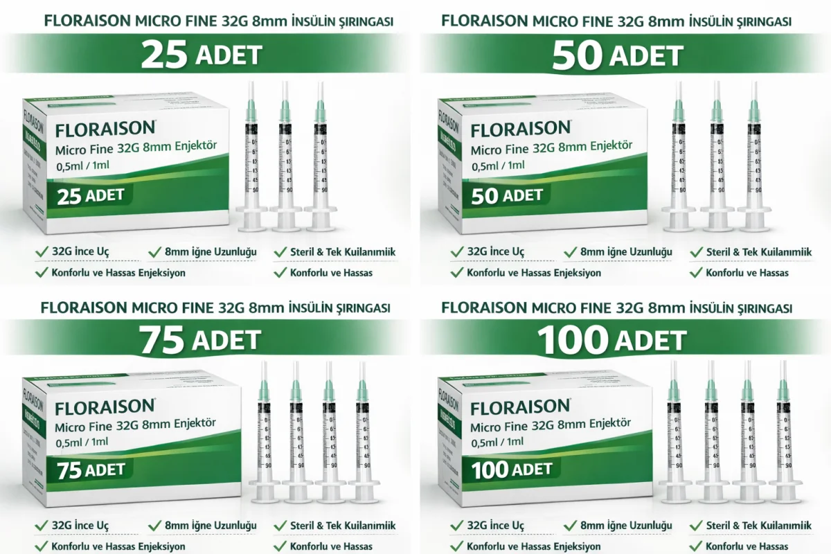 Floraison Micro Fine 32G 8mm Enjektör İnsülin Şırıngası