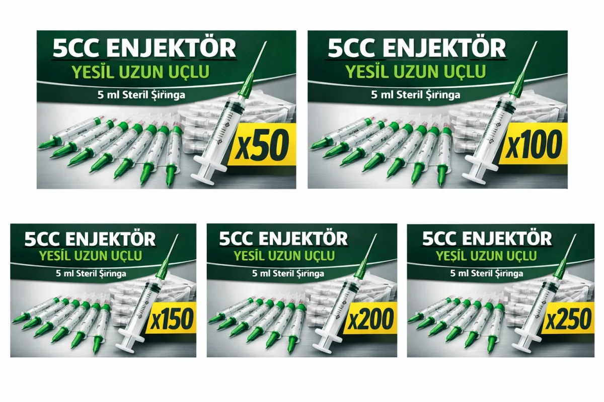 5CC Enjektör Yeşil Uzun Uçlu Steril Şırınga