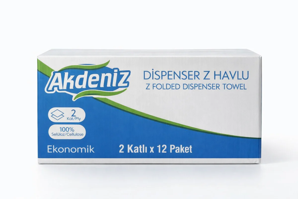 Akdeniz Dispenser Z Havlu 2 Katlı 12 Paket | %100 Selüloz | Ekonomik Z Katlı Kağıt Havlu
