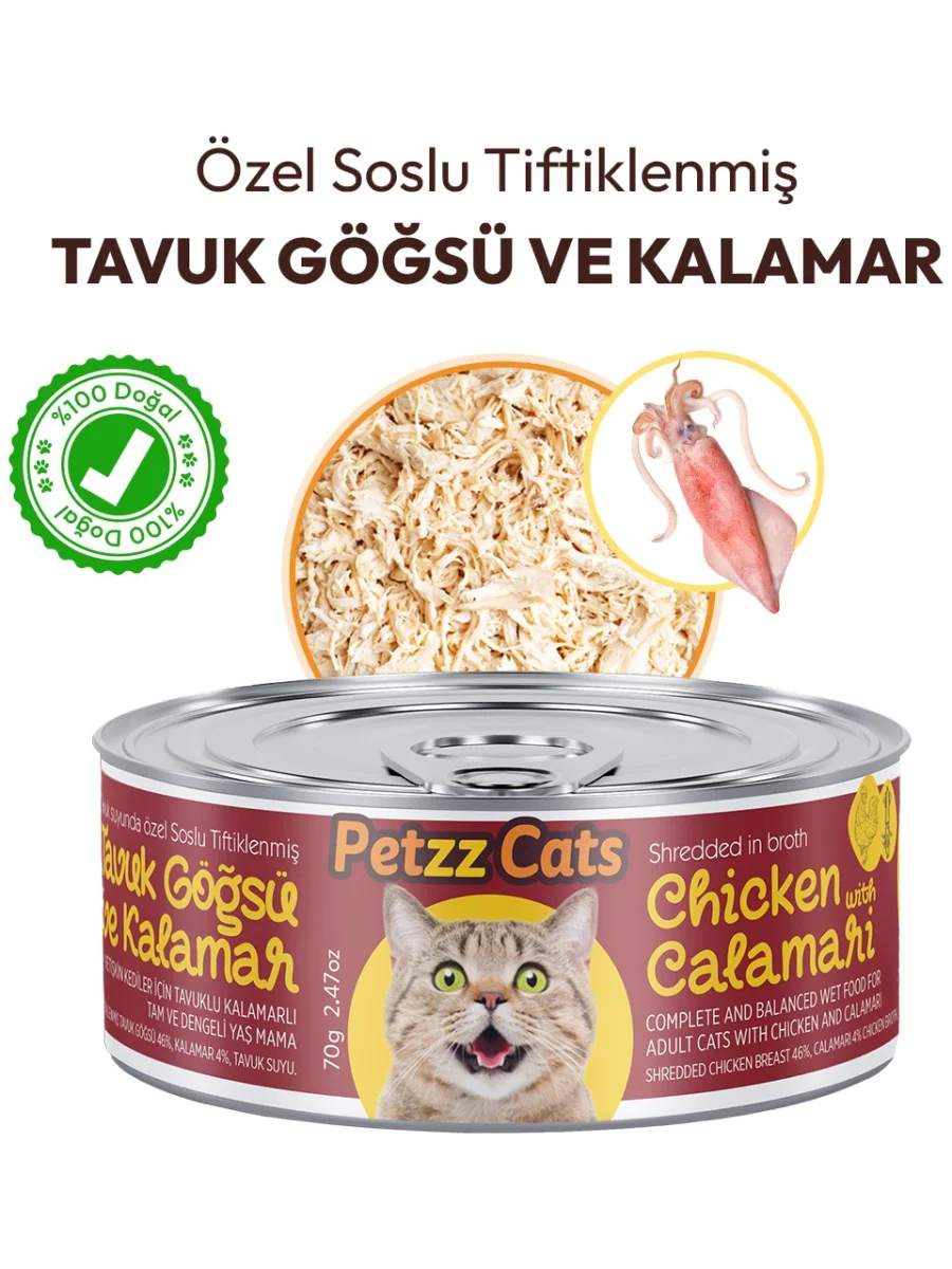 Petzzcats Tavuk & Kalamar Konserve Kedi Maması 1 Adet 70 gr