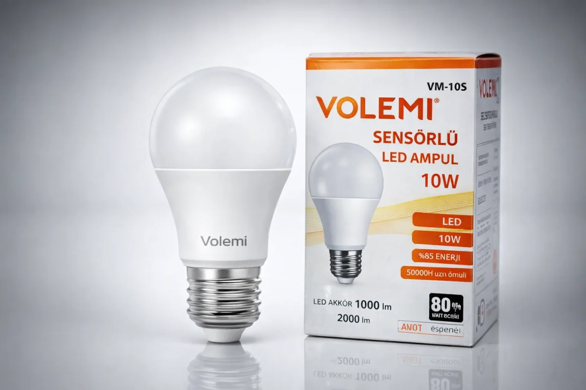 Volemi VM-10S Sensörlü LED Ampul 10W 2000 Lümen E27 Duy 50000 Saat Ömür Enerji Tasarruflu Beyaz Işık 2 Adet