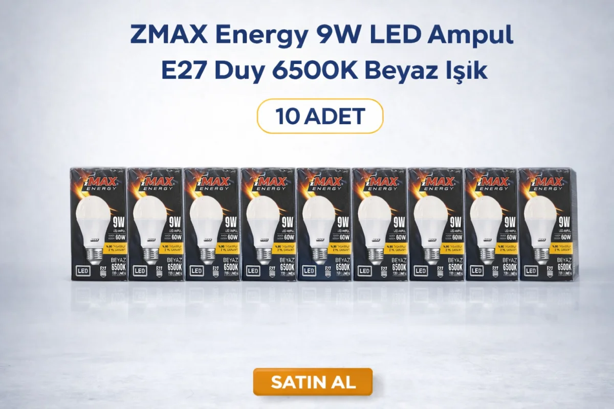 ZMAX Energy 9W LED Ampul E27 Duy 6500K Beyaz Işık 720 Lümen 60W Eşdeğer Enerji Tasarruflu 10 Adet