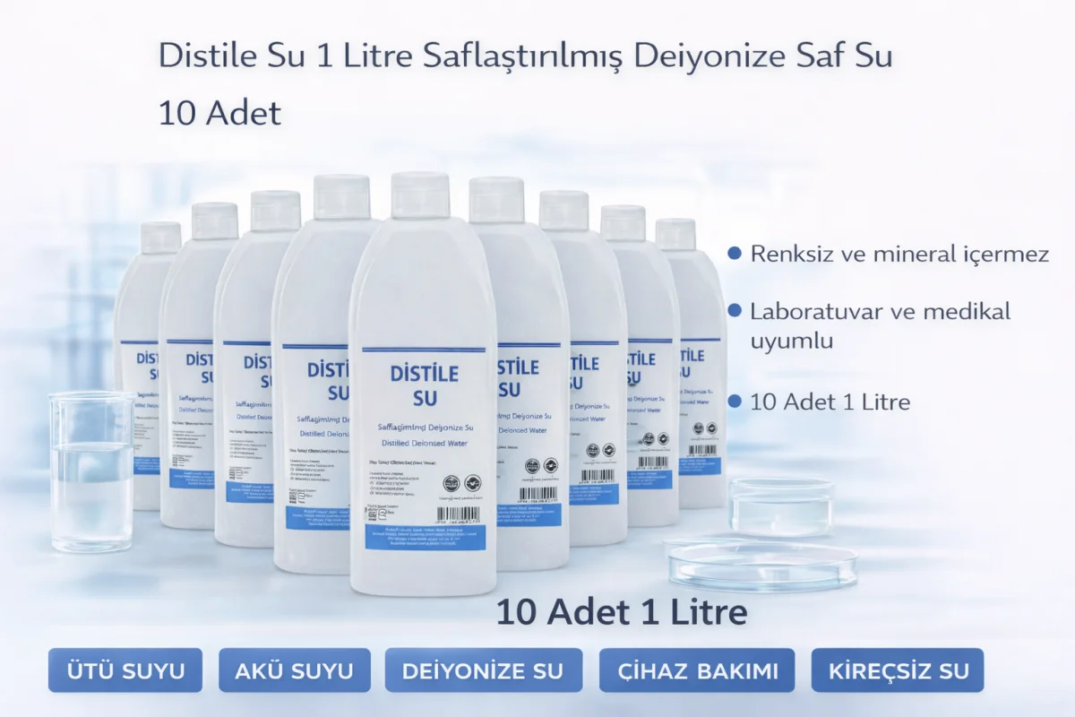 Distile Su 1 Litre Saflaştırılmış Deiyonize Saf Su 10 Adet