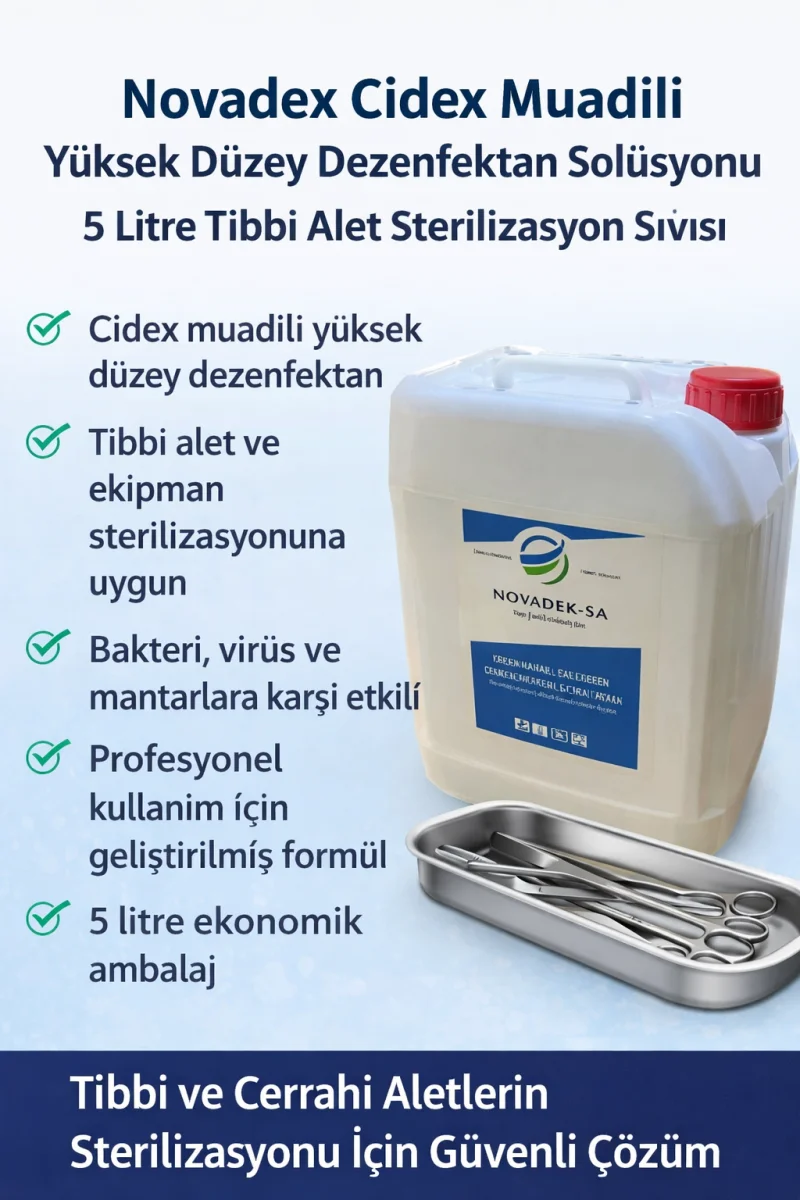 Novadex   Yüksek Düzey Dezenfektan Solüsyonu 5 Litre Tıbbi Alet Sterilizasyon Sıvısı