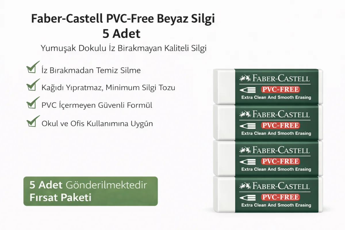 No24 PVC Free Beyaz Silgi 5 Adet İz Bırakmayan Yumuşak Dokulu Okul Ofis Silgisi
