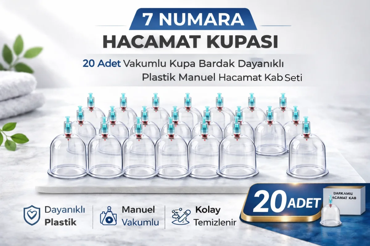 7 Numara Hacamat Kupası 20 Adet Vakumlu Kupa Bardak Dayanıklı Plastik Manuel Hacamat Kabı Seti