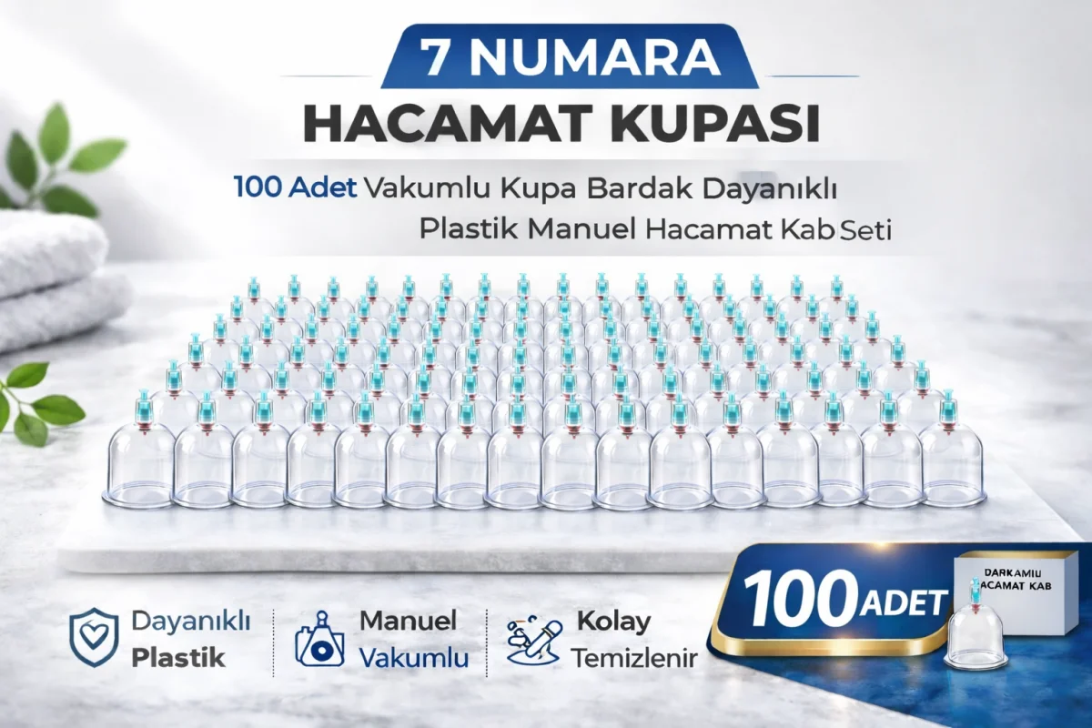 7 Numara Hacamat Kupası 100 Adet Vakumlu Kupa Bardak Dayanıklı Plastik Manuel Hacamat Kabı Seti