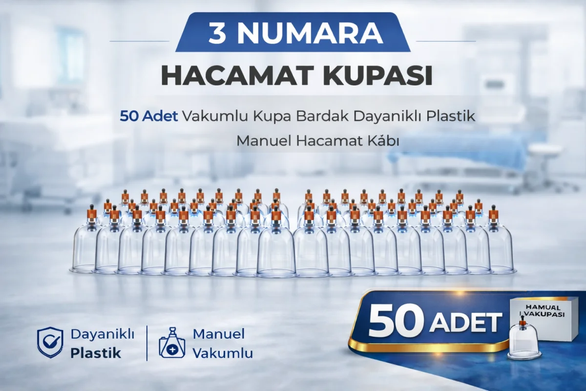 3 Numara Hacamat Kupası 50 Adet Vakumlu Kupa Bardak Dayanıklı Plastik Manuel Hacamat Kabı Seti