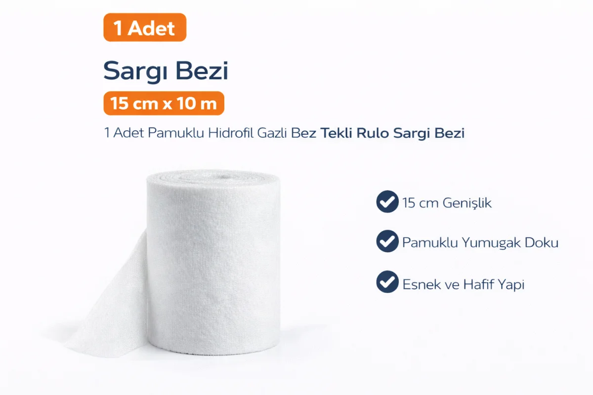Sargı Bezi 15 cm x 10 m 1 Adet Pamuklu Hidrofil Gazlı Bez Tekli Rulo Sargı Bezi