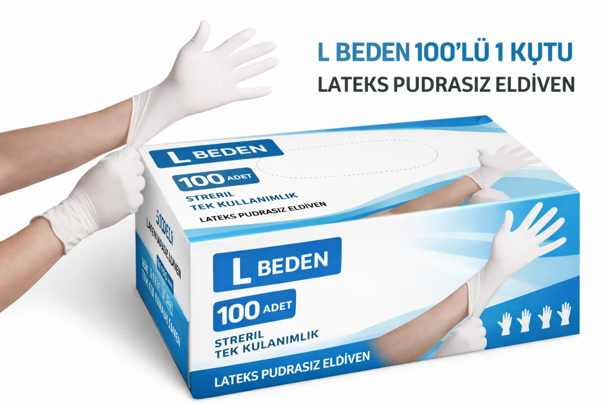 Lateks Pudrasız Eldiven L Beden 100'lü 1 Kutu – Tek Kullanımlık Elastik Muayene Eldiveni