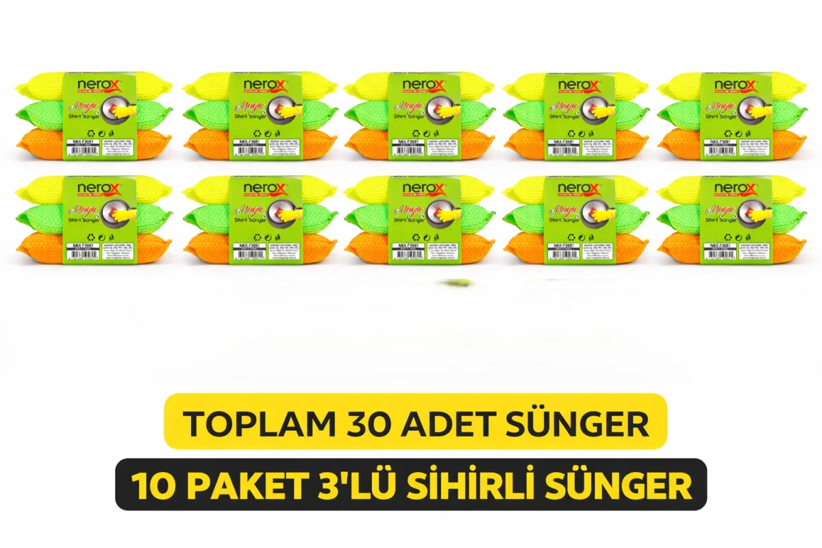 Nerox Magic Sihirli Sünger 3'lü 10 Paket Toplam 30 Adet Çok Amaçlı Temizlik Süngeri Mutfak Bulaşık Banyo Temizlik Süngeri