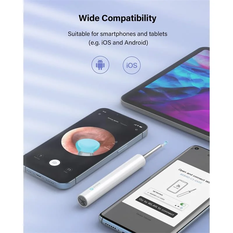BEBIRD T5 3MP KAMERA 3.5MM LENS ŞARJLI WIFI GÖRÜNTÜLÜ KULAK TEMİZLEYİCİ BEYAZ RENK