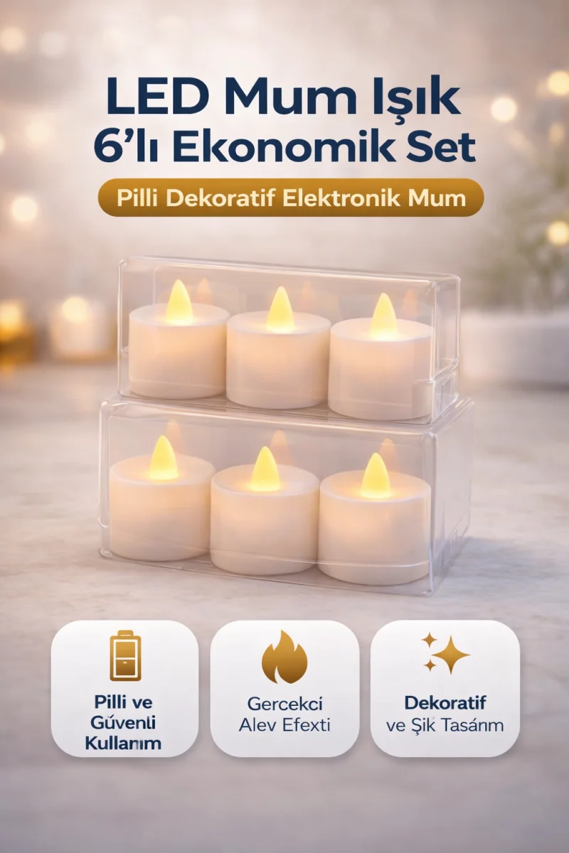 LED Mum Işık 3’lü Set Pilli Dekoratif Elektronik Mum Flicker Alev Efektli 2 Paket
