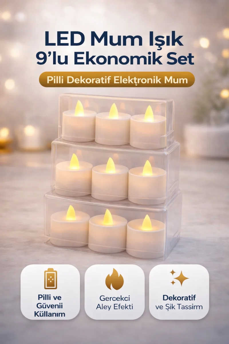 LED Mum Işık 3’lü Set Pilli Dekoratif Elektronik Mum Flicker Alev Efektli 3 Paket