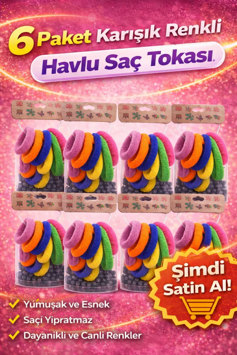 6’lı 6 Paket Karışık Renkli Havlu Saç Tokası Yumuşak Elastik Dayanıklı Lastik Toka Seti