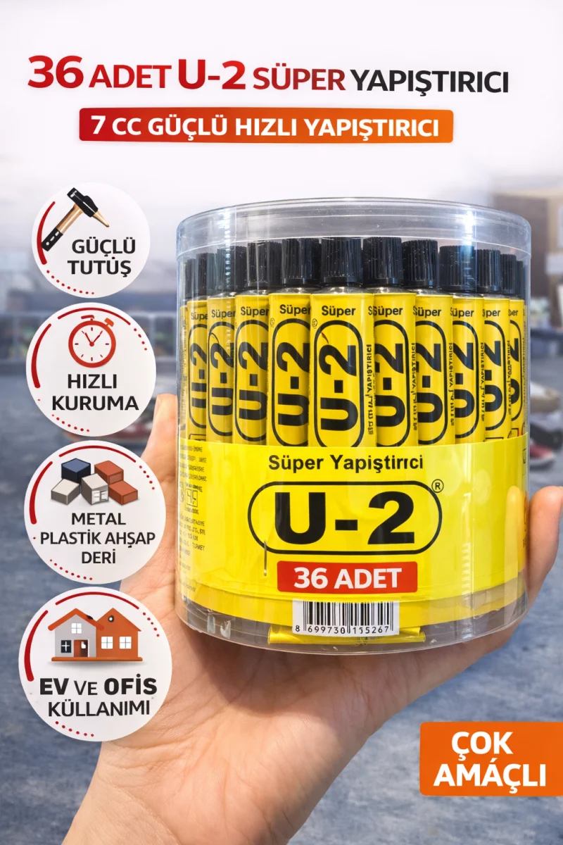 36 Adet U-2 Süper Yapıştırıcı 7 CC Güçlü Hızlı Yapıştırıcı Çok Amaçlı Metal Plastik Ahşap Deri Yapıştırıcı Şeffaf Kutulu