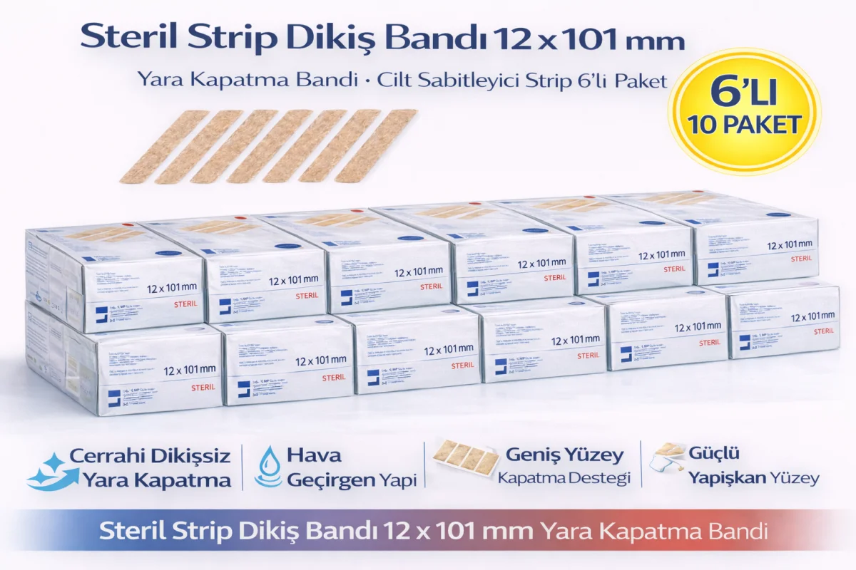 Steril Strip Dikiş Bandı 12 x 101 mm Yara Kapatma Bandı Cilt Sabitleyici Strip 6’lı 10 Paket