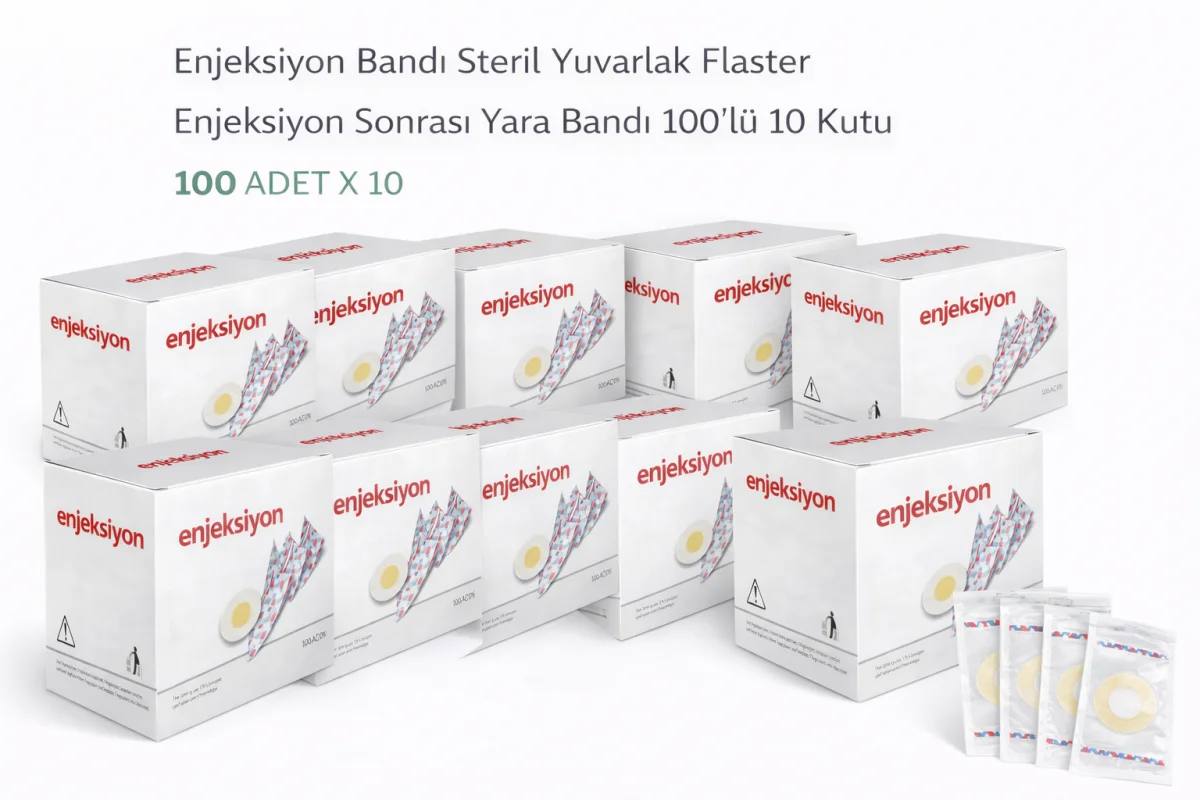 Enjeksiyon Bandı Steril Yuvarlak Flaster Enjeksiyon Sonrası Yara Bandı 100’lü 10 Kutu