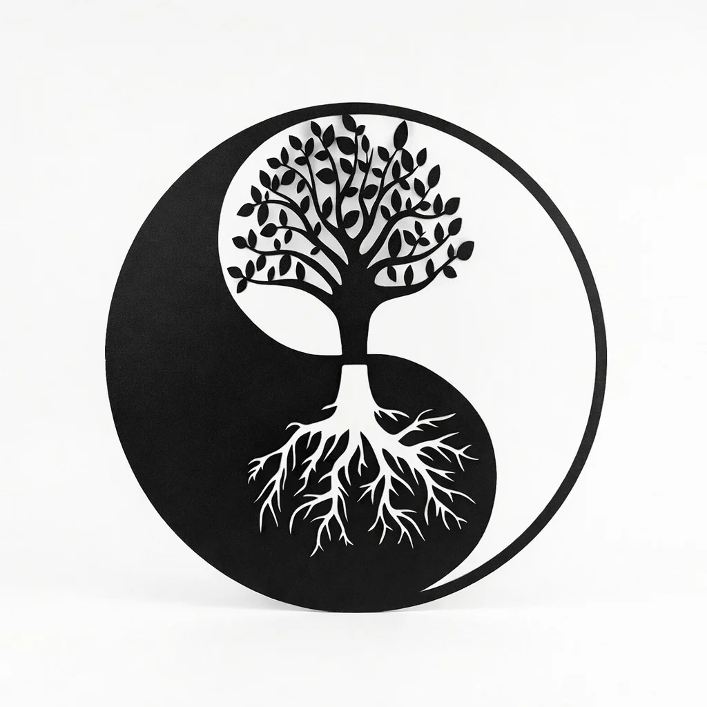 Yin Yang Hayat Ağacı Duvar Tablosu MDF Lazer Kesim Modern Spiritüel Duvar Süsü