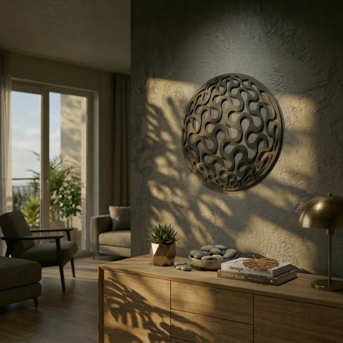 Geometrik Desenli Daire Duvar Tablosu MDF Lazer Kesim Modern Minimal Duvar Süsü