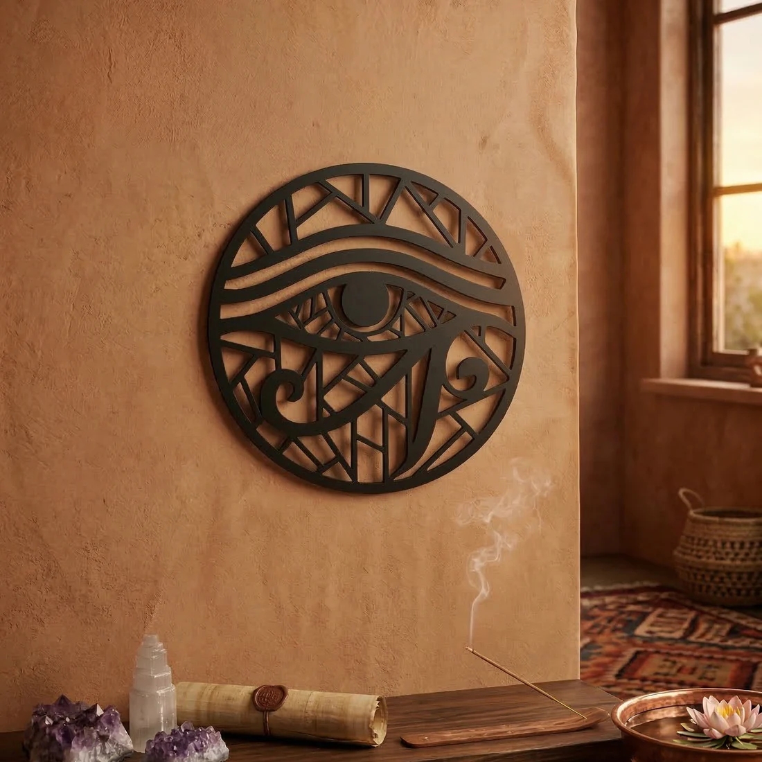 Horus Gözü Duvar Tablosu MDF Lazer Kesim Geometrik Modern Duvar Süsü Eye of Horus Dekor