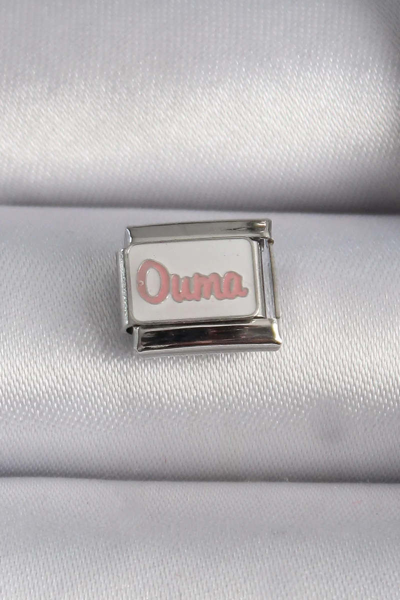 316L Çelik Gümüş Renk Beyaz Pembe Ouma İşlemeli Charm