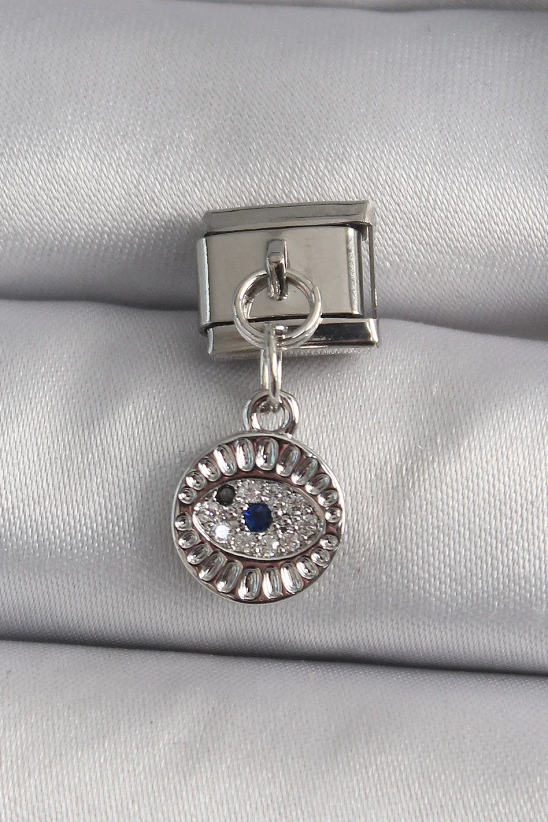 316L Çelik Gümüş Renk Sallantı Zirkon Taşlı Göz Model Charm