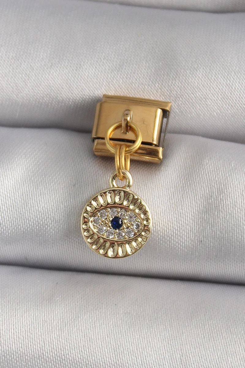 316L Çelik Gold Renk Sallantı Zirkon Taşlı Göz Model Charm