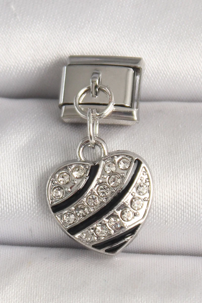 316L Çelik Gümüş Renk Zirkon Taşlı Kalp Model Charm