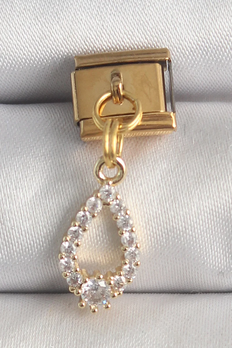 316L Çelik Gold Renk Sallantı Zirkon Taşlı Damla Model Charm