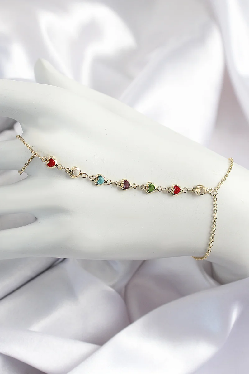 Pirinç Renkli Kalpli Zirkon Taşlı Y Model Gold Renk Kadın Şahmeran