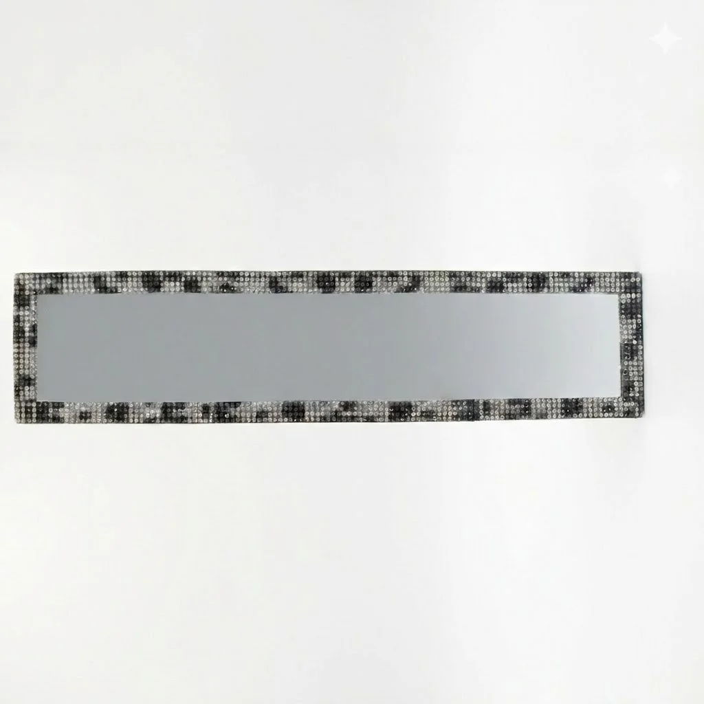 Kristal Taşlı İç Dikiz Aynası Tırnaklı Ayna 29,5x7cm Leopar Desenli