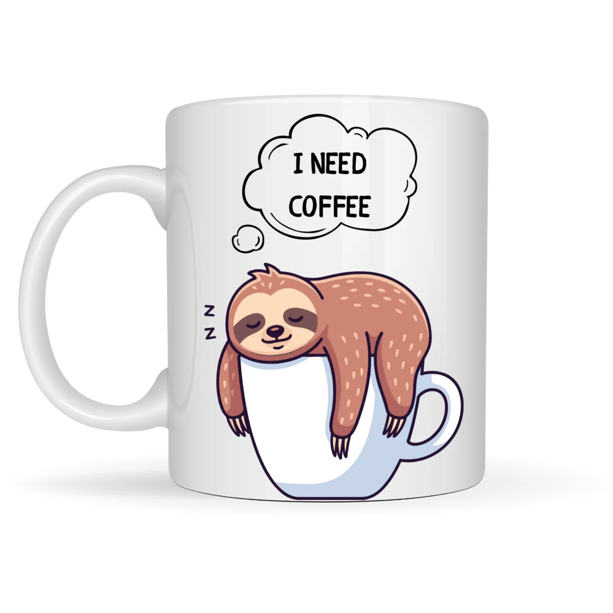 I Need Coffee Yazılı Tembel Hayvan Tasarımlı Kupa Model 236 Komik Seramik Kahve Kupası