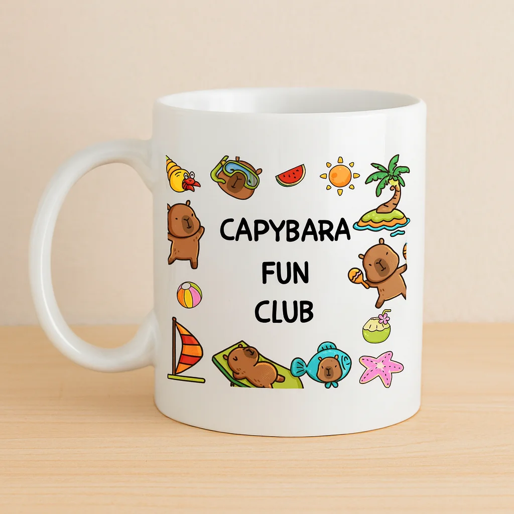 Capybara Fun Club Yazılı Eğlenceli Tasarım Kupa Model 237 Sevimli Baskılı Seramik Kahve Kupası