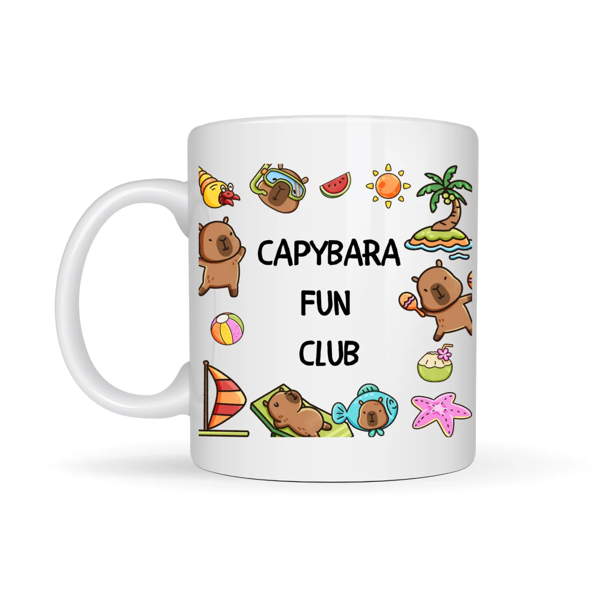 Capybara Fun Club Yazılı Eğlenceli Tasarım Kupa Model 237 Sevimli Baskılı Seramik Kahve Kupası