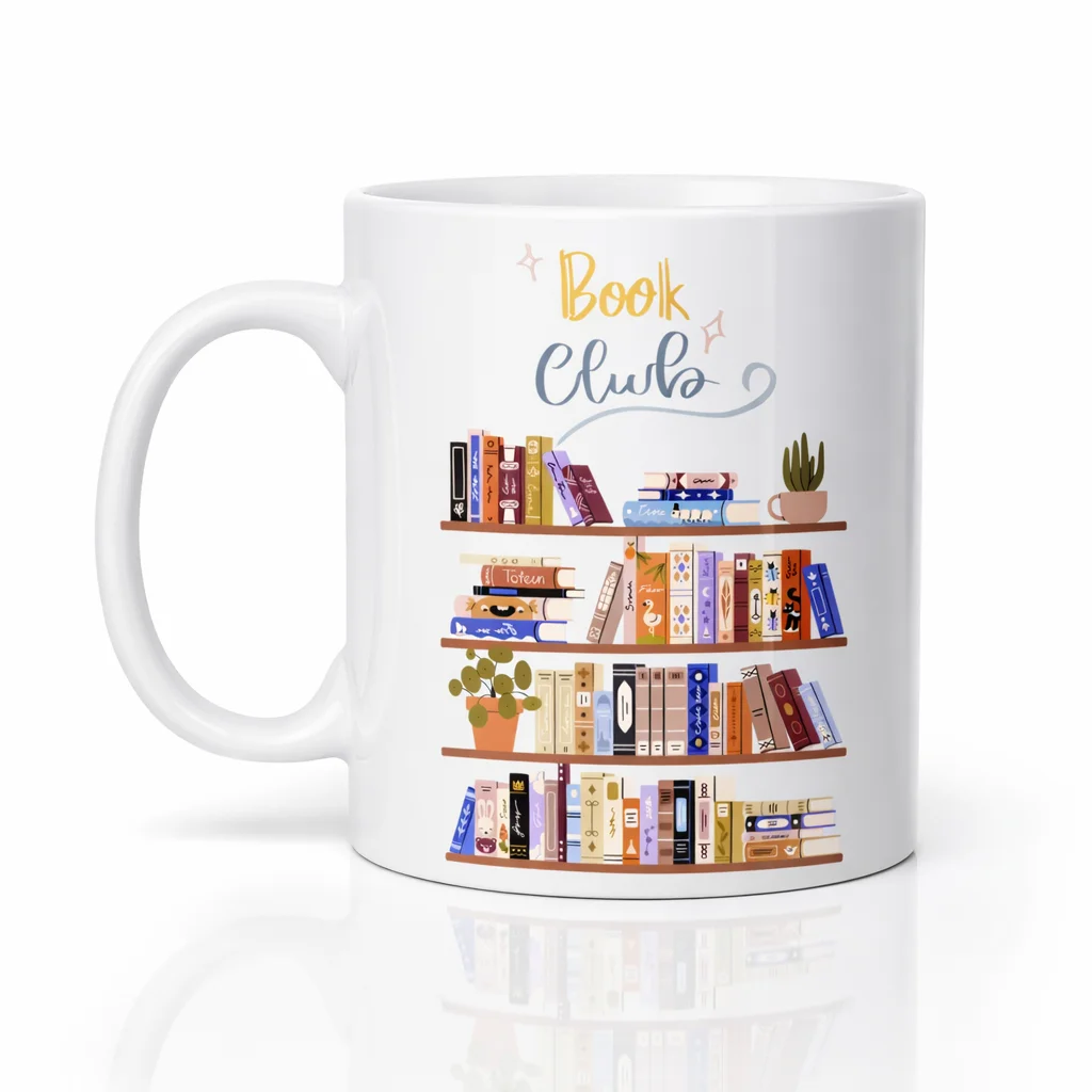 Book Club Temalı Kupa Model 243 Kitap Severler İçin Tasarım Baskılı Seramik Kahve Kupası