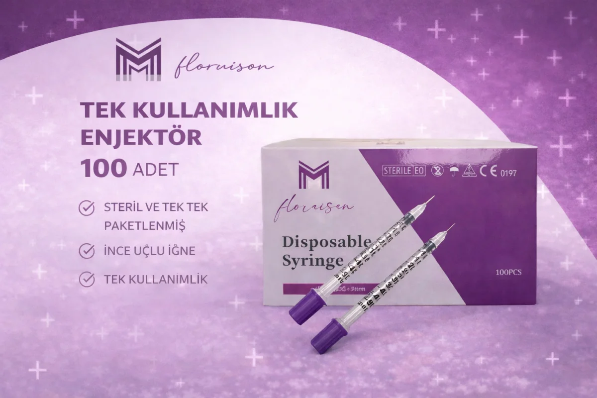 30G x 8MM 0,5 ML Tek Kullanımlık Hassas Uçlu İnsülin Enjektörü 100 Adet 1 Kutu